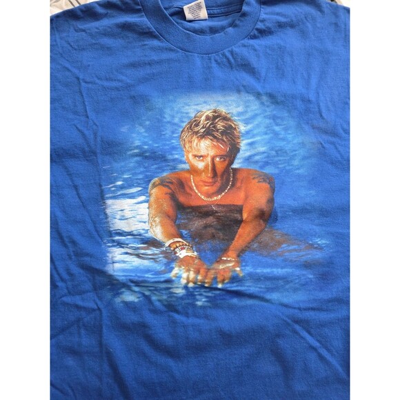 Vintage Rod Stewart Swimming Pool Graphic T-Shirt Royal Blue XL - Picture 2 of 7